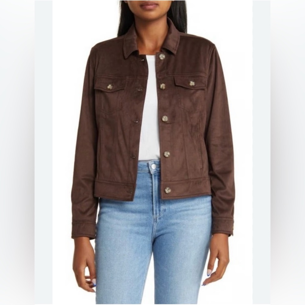 Tommy Bahama Salina Sands Faux Suede Trucker Jacket Large Double Chocolate Brown